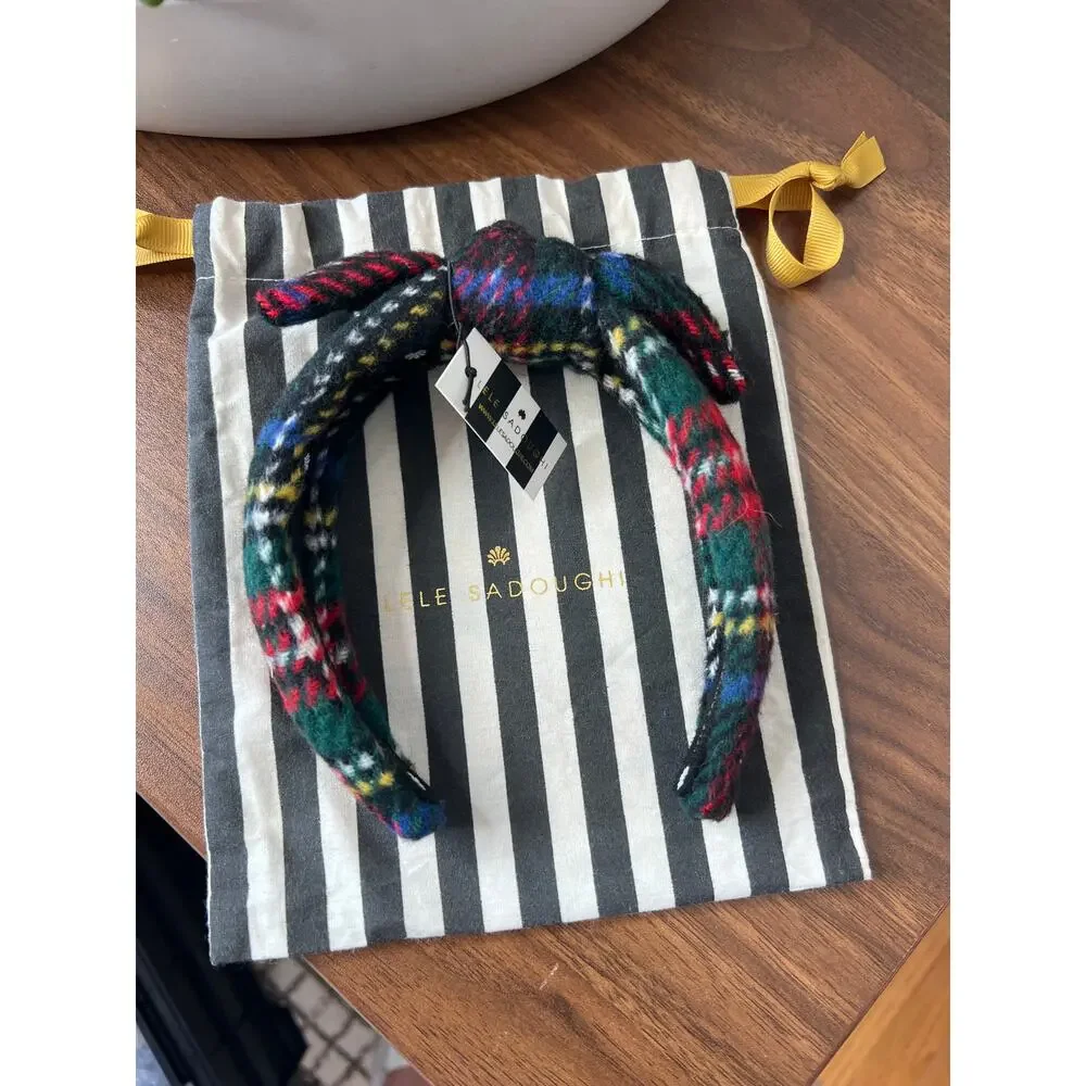 NWT Lele Sadoughi Kids Jet Plaid Flannel Knotted Headband Multi Color One Size
